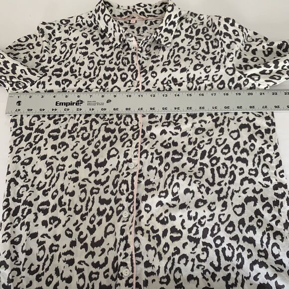 Victoria Secret Sleep Shirt Dress M White Animal Print Button Down Long Sleeve - Picture 7 of 9
